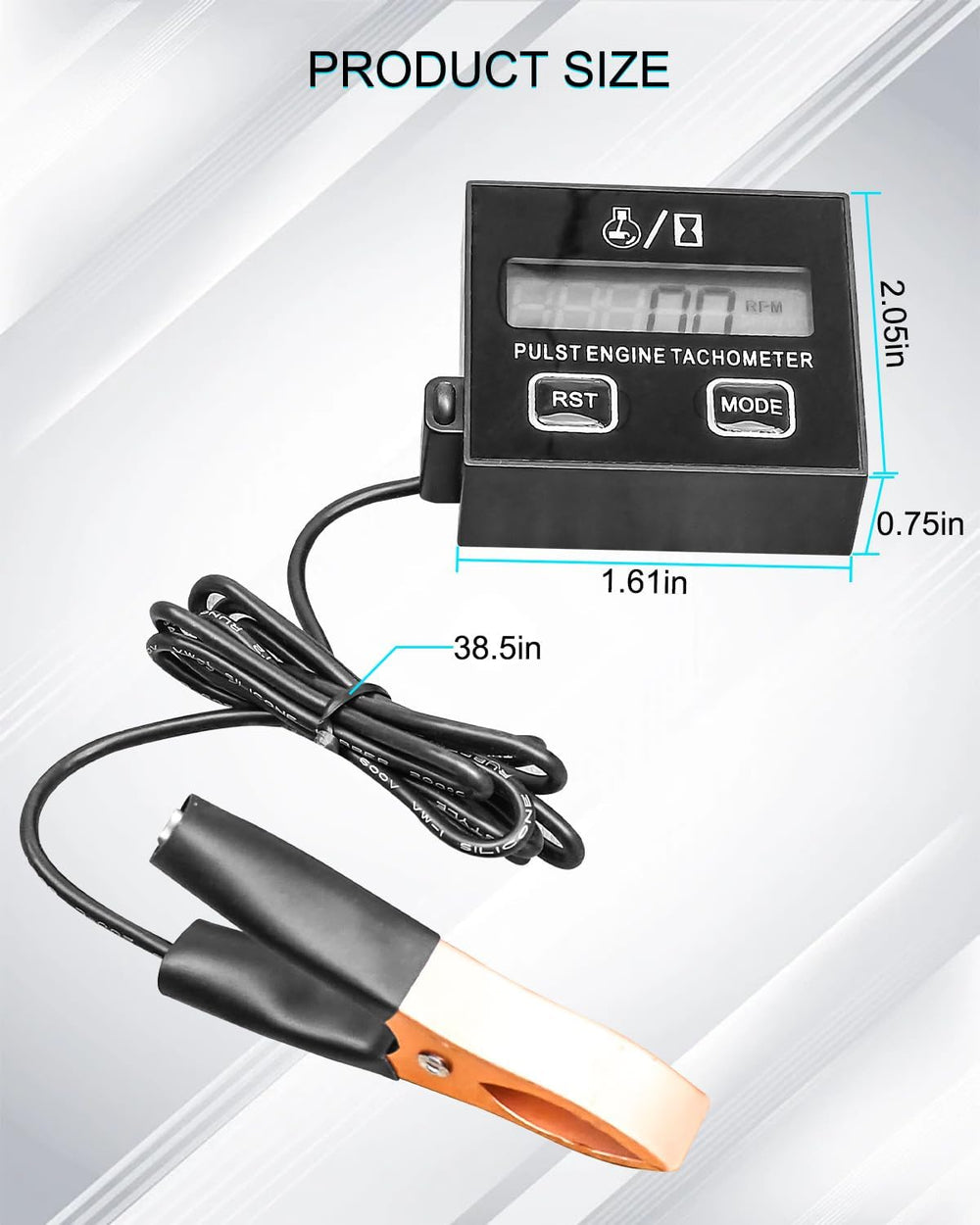 AUGREX tachometer with inductive measurement guidance at 3–5 cm.
