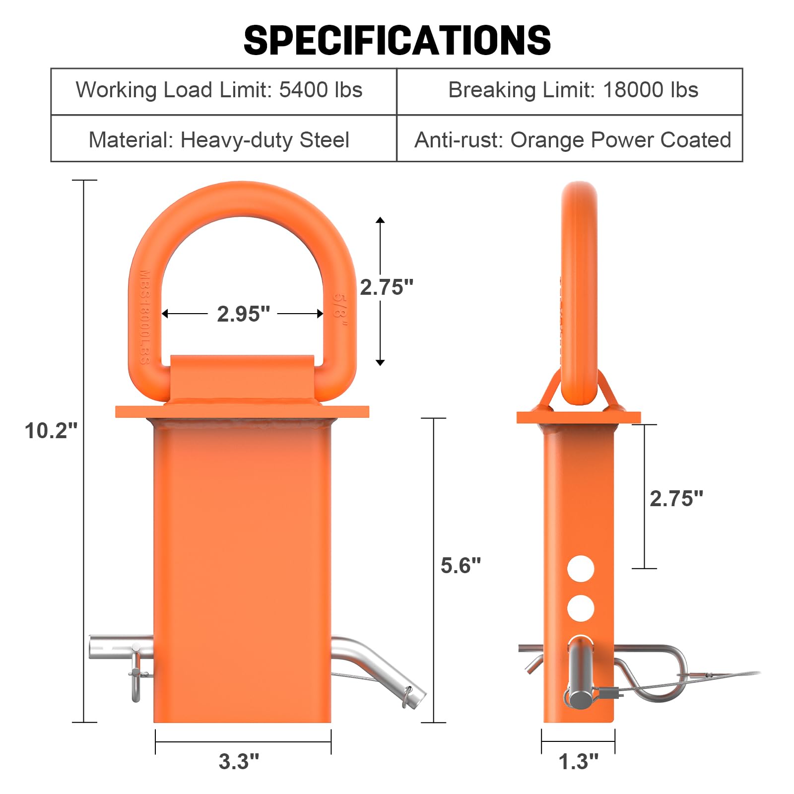 AUH D-ring orange anti-loss pin for quick, secure setup.