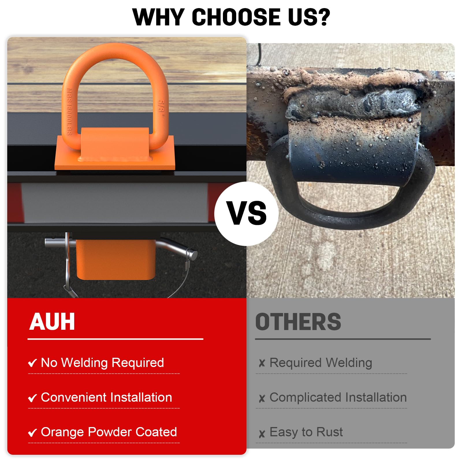 AUH heavy-duty D-ring orange in tough steel construction.