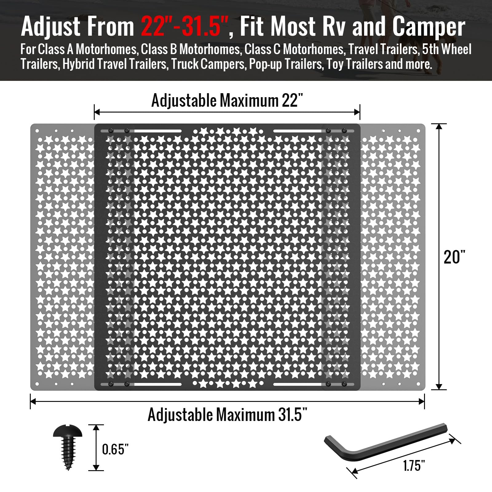 AUH adjustable RV screen door protector spanning 22 to 31.5 inches for diverse doors