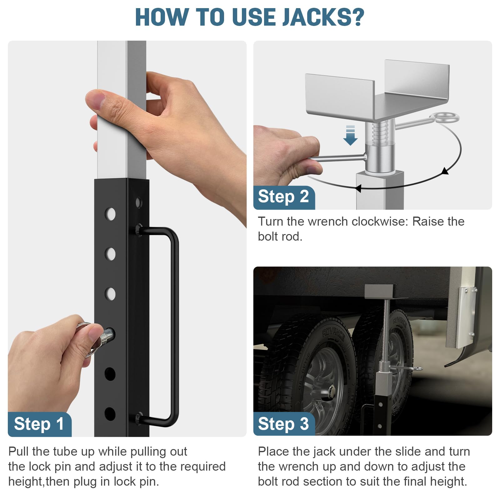AUH slide-out jacks adjustable height for precise setup.