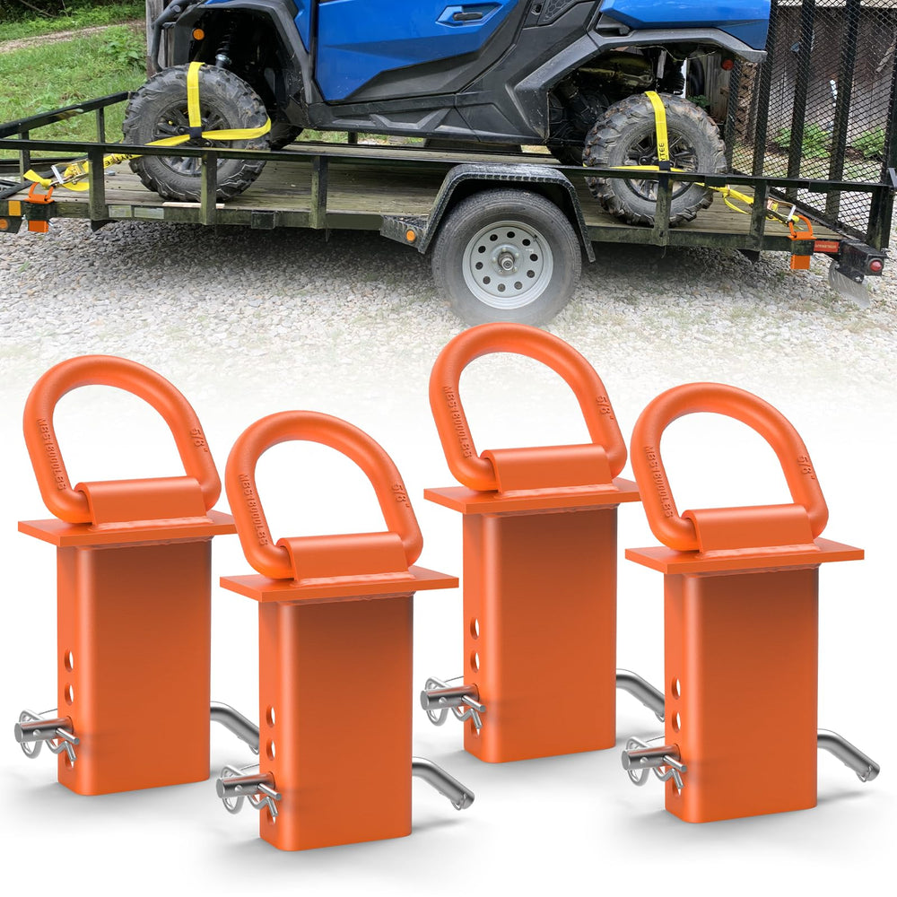 AUH stake-pocket D-ring orange shown on a trailer securing cargo.