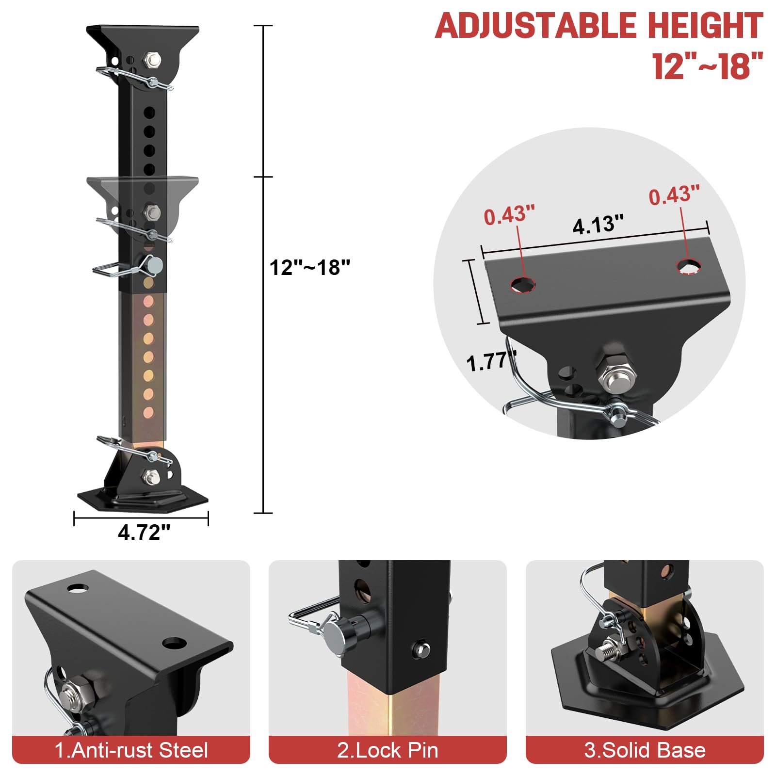 AUH trailer stabilizer jack extended position with robust support on uneven ground