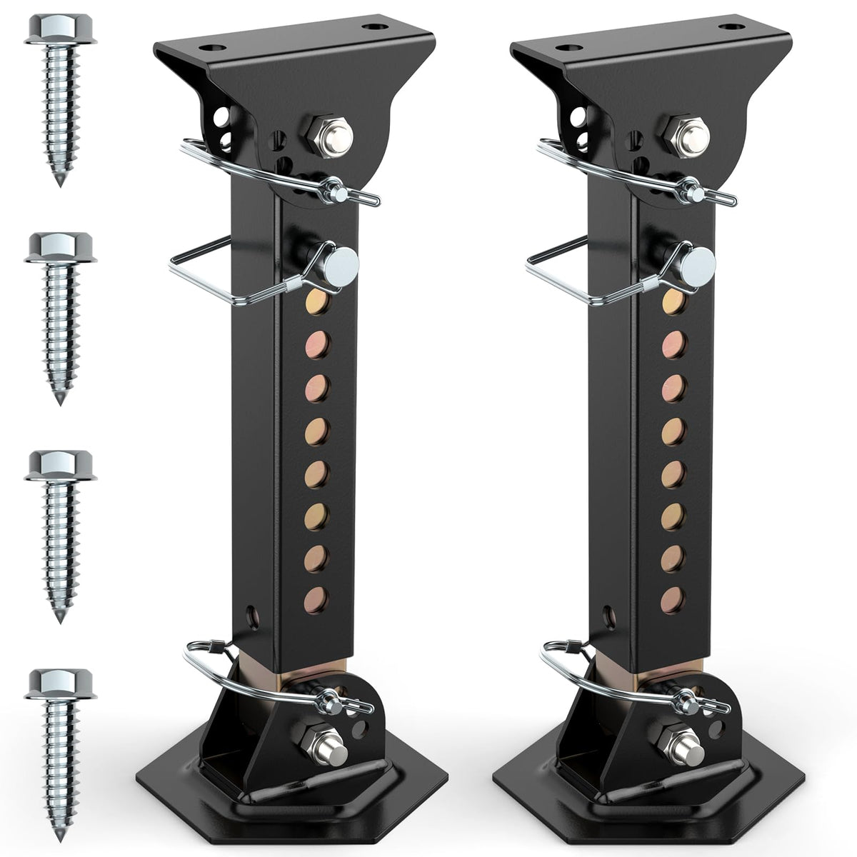 AUH upgraded telescoping jack side view showing slide-out stabilization for RV campers