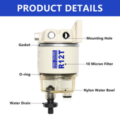 AUIVERED R12T filter cup transparent cover visible for quick fuel-quality checks.