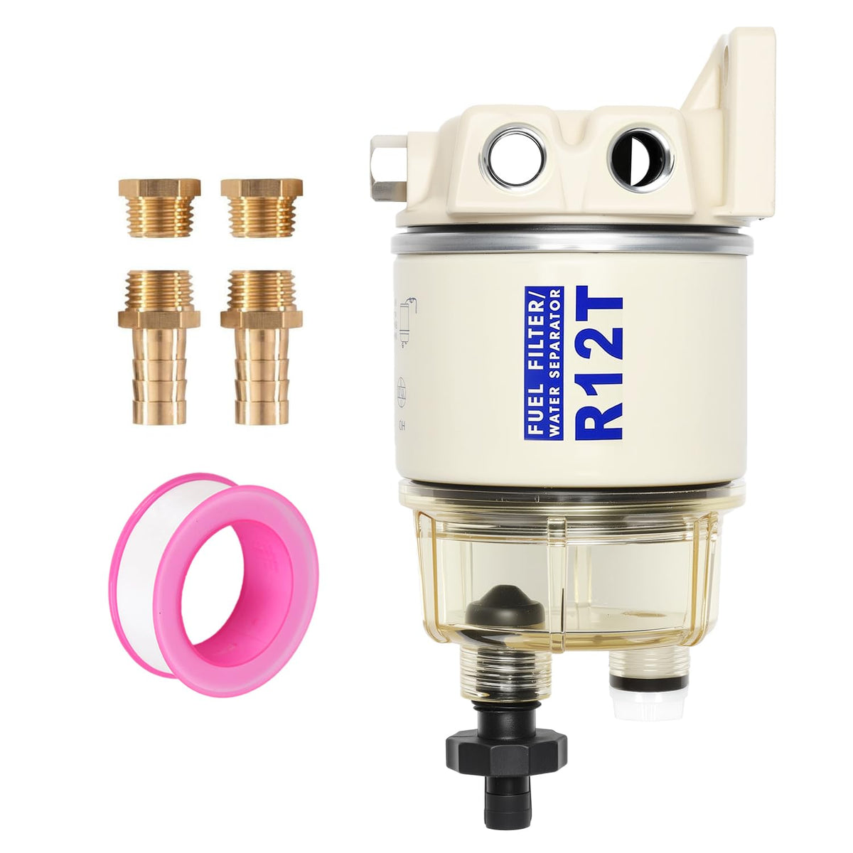 AUIVERED R12T marine water separator kit front view for easy monitoring.