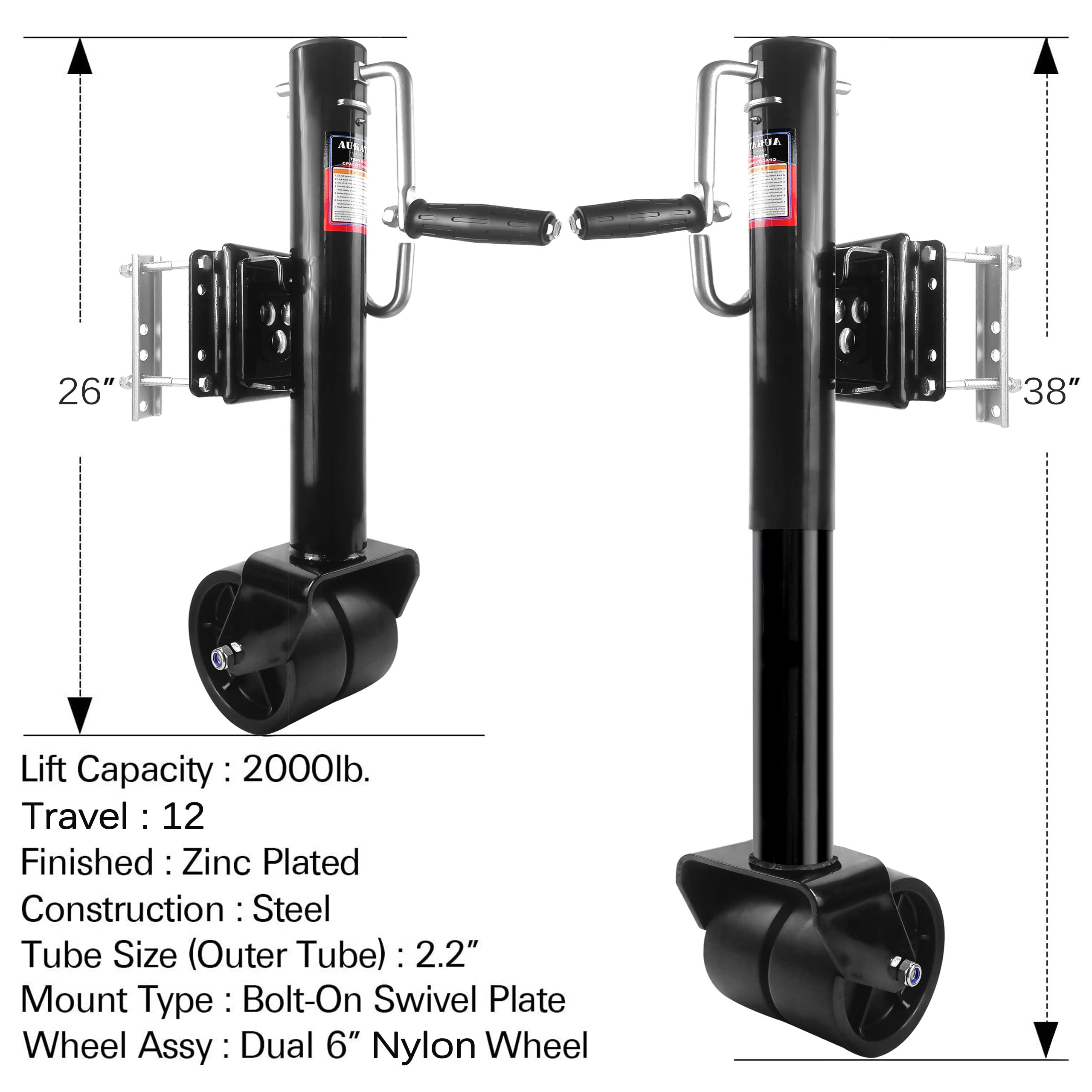 Aukayne boat trailer jack supports up to 2000 lbs capacity.