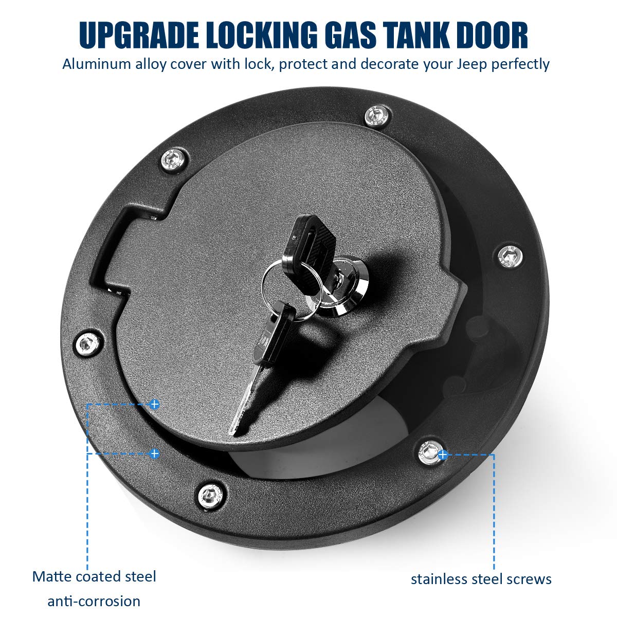 Aukmak Jeep Wrangler fuel cap cover installed on JK models