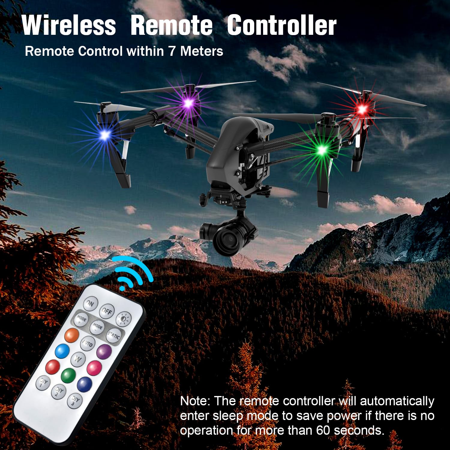 Aukmak remote-controlled strobe with multiple modes for drones and vehicles