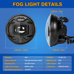 Aukmak fog light close-up highlights LED chip for bright, clear visibility in fog