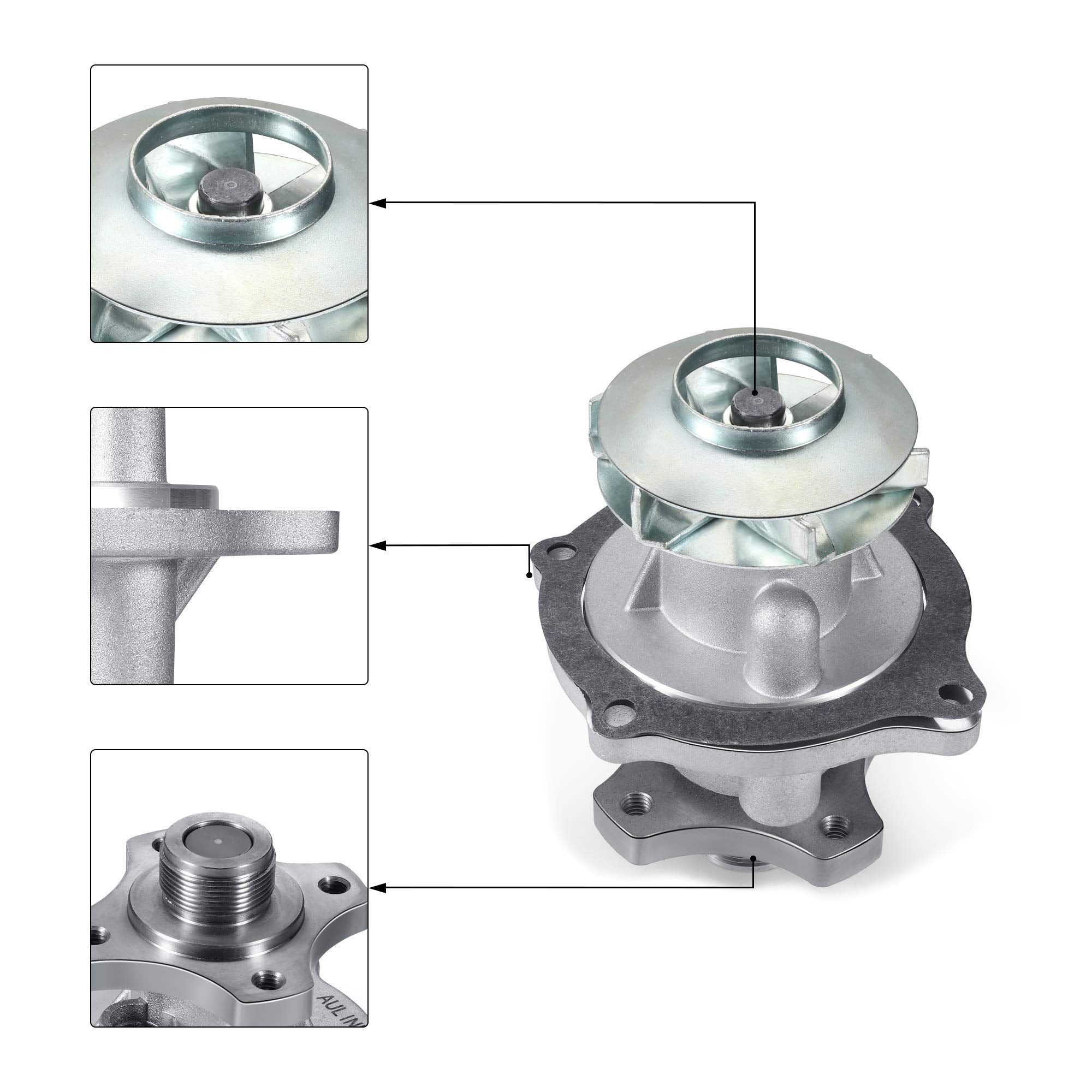 AULINK AW5097 water pump side view displaying compact, install-friendly design