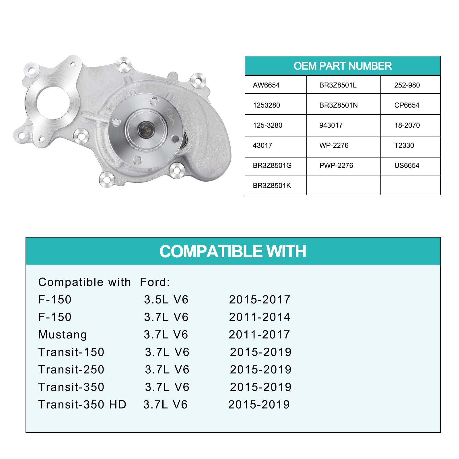 AULINK AW6654 water pump under hood view highlighting compact design for tight spaces.