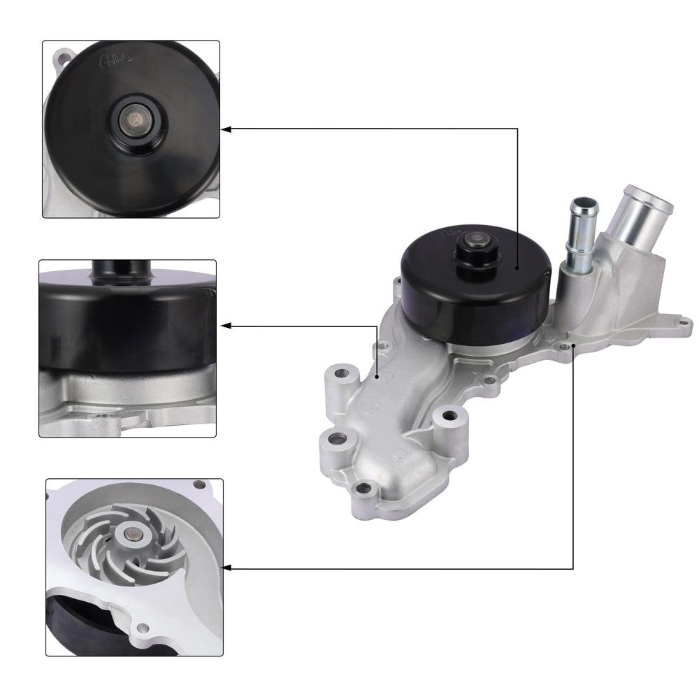 AULINK AW6699 water pump rear view, Jeep Wrangler, shows port connections and build