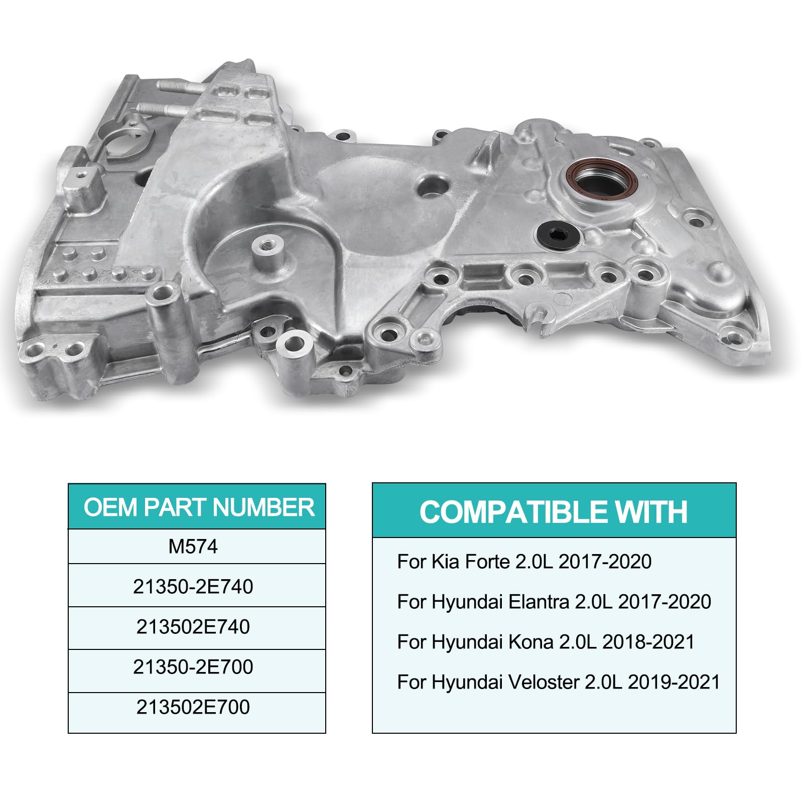 AULINK M574 timing chain cover oil pump closeup showing precise alignment and finish.