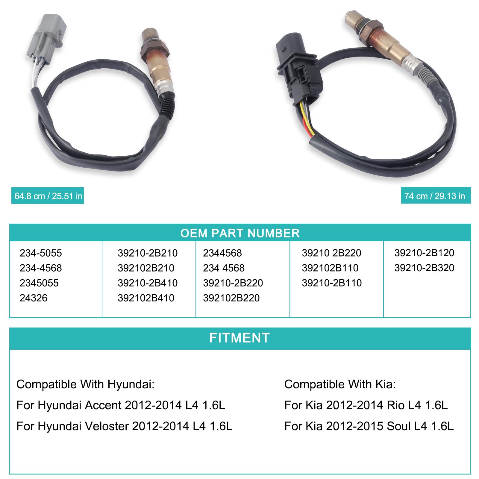 AULINK oxygen sensor kit fits Hyundai Accent, Veloster, Kia Rio and Soul models.