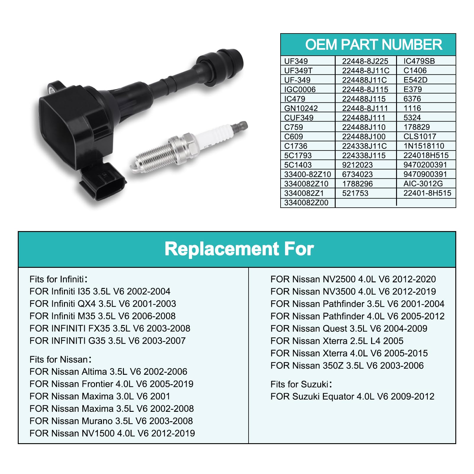 AULINK ignition coil pack fitment for Infiniti, Nissan, and Suzuki vehicles.