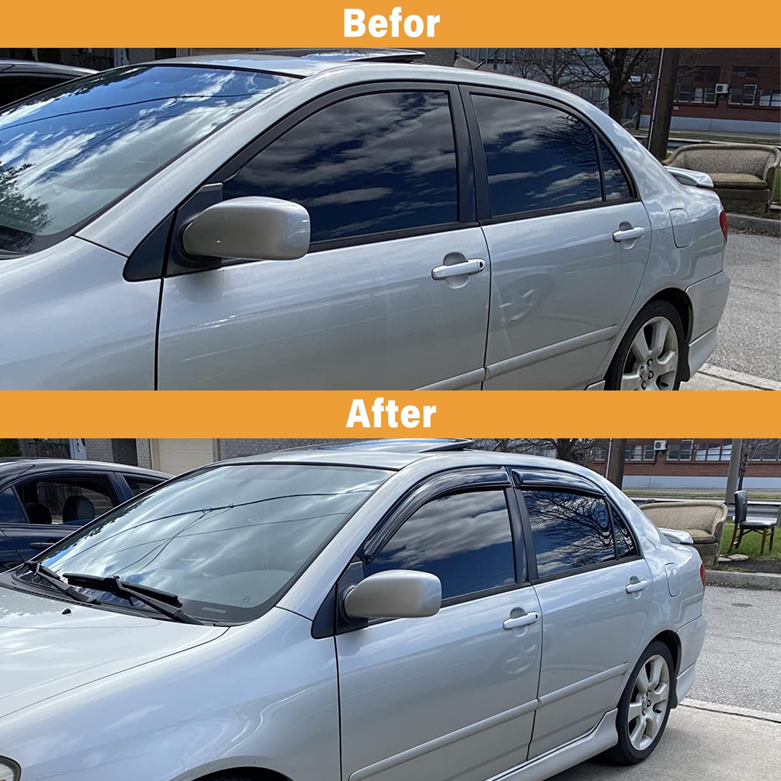 Aumivoron Corolla rain guard styled-ride enhances look while keeping rain out.