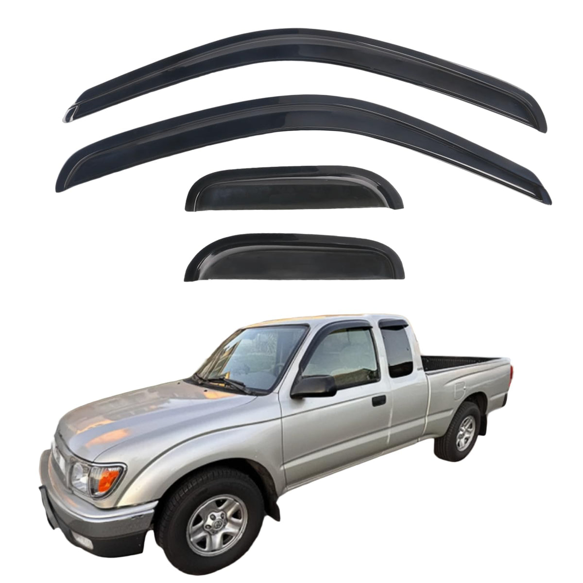 Aumivoron rain guards installed on a Tacoma showing weather protection and a sleek low-profile silhouette