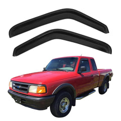 Aumivoron window visors on Ford Ranger in-channel design for rain protection.