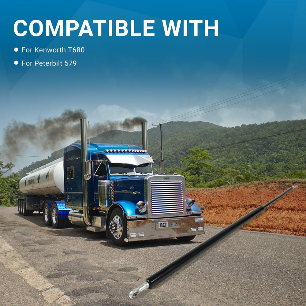 Aumzong hood lift strut installed on Peterbilt 579 shows reliable travel stability.