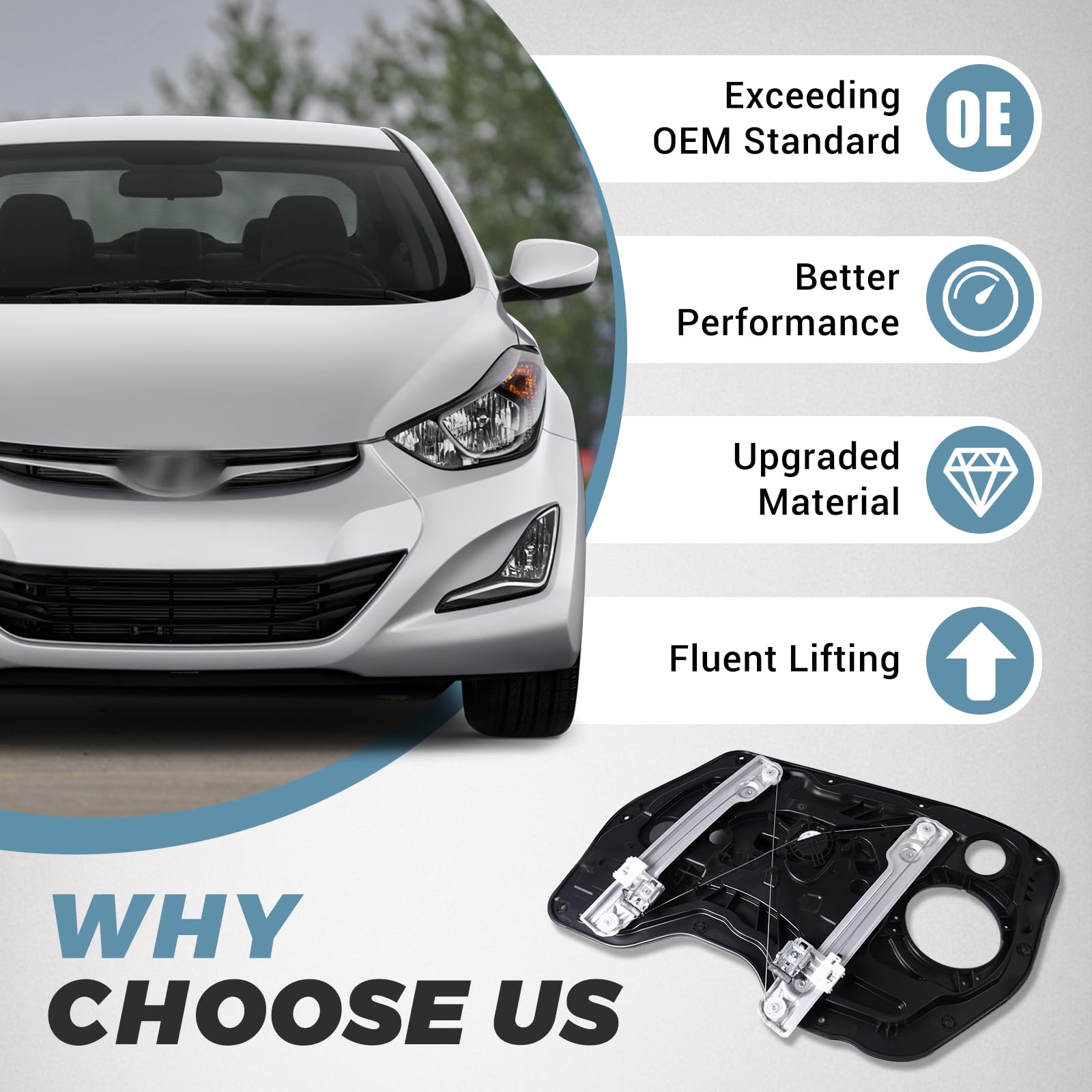 Aumzong Hyundai Elantra window regulator left assembly for easy replacement.