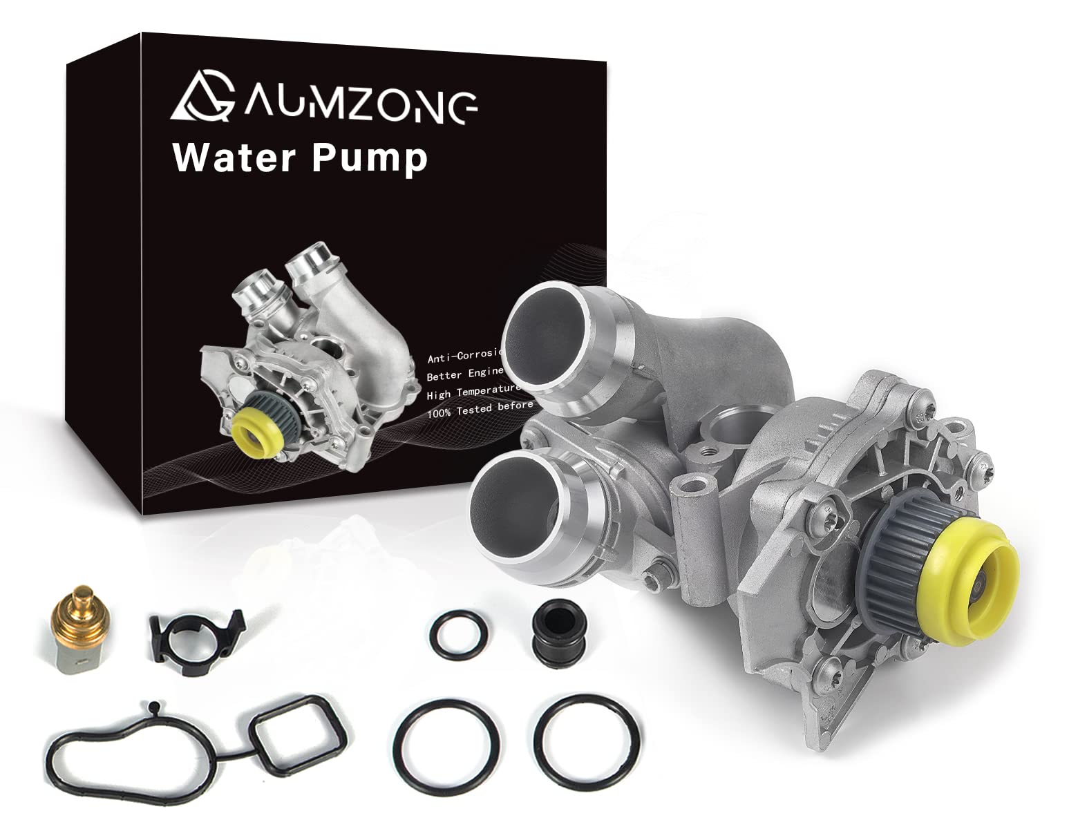 Aumzong water pump assembly ready for installation with a steady coolant flow concept.