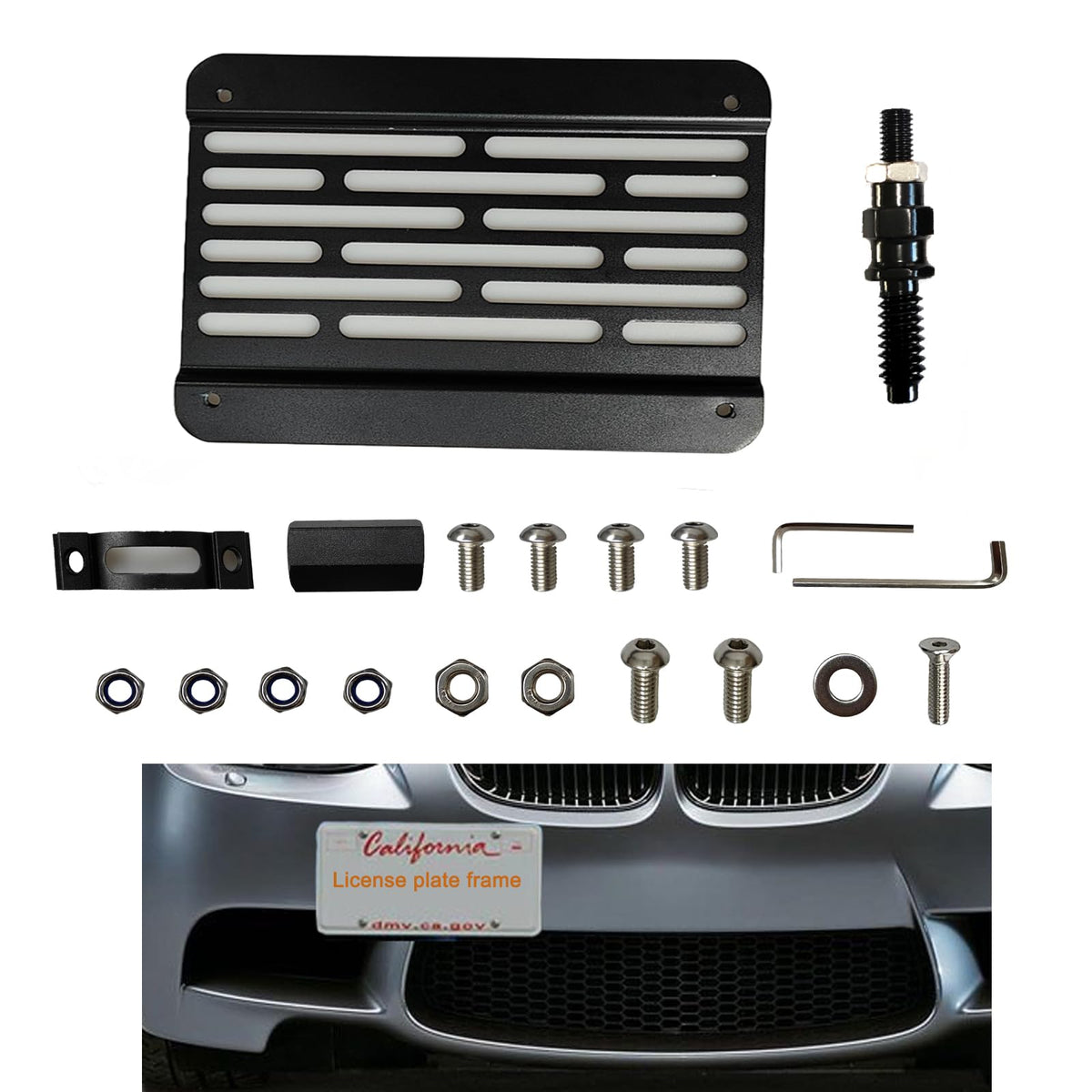 AUNOLLYS front bumper tow hook bracket for BMW with secure plate mounting.