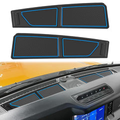 Auovo dash cover for Bronco with blue trim, non-slip surface protecting the dash