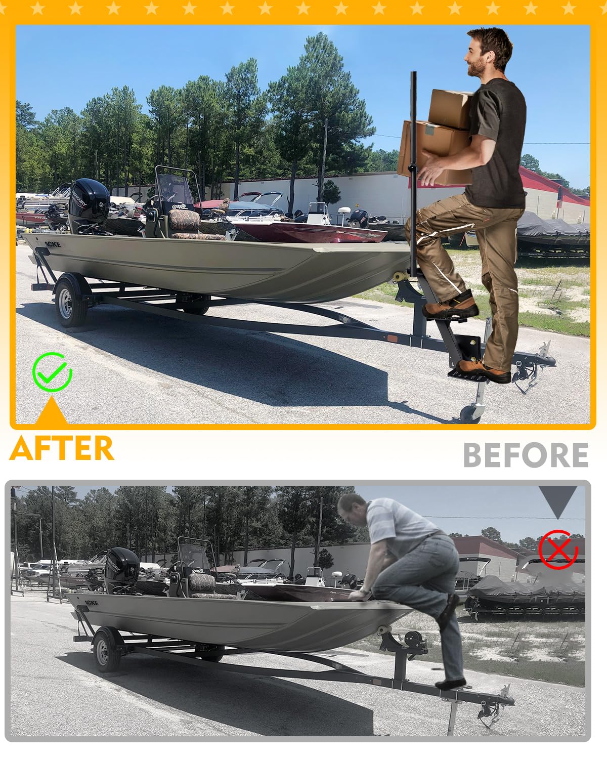 Aupar boat trailer step with handrail bar offers stable support during access