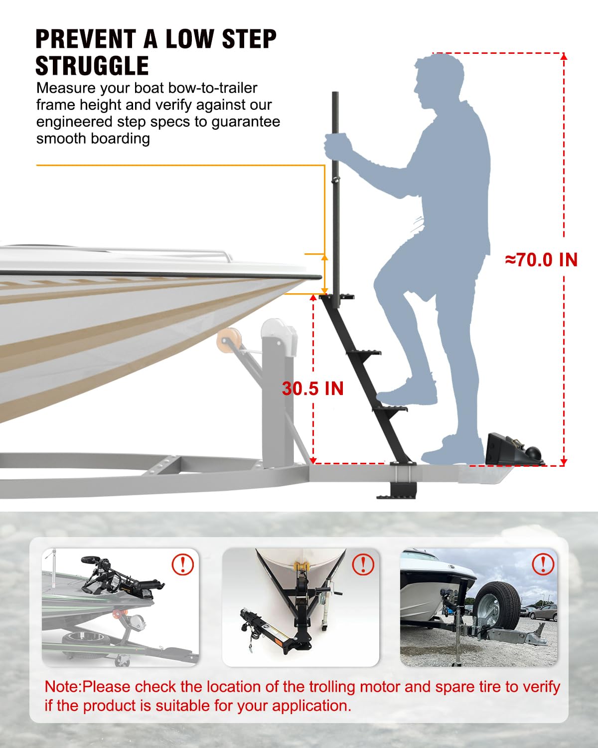Aupar Steps mounted on trailer tongue for reliable access.