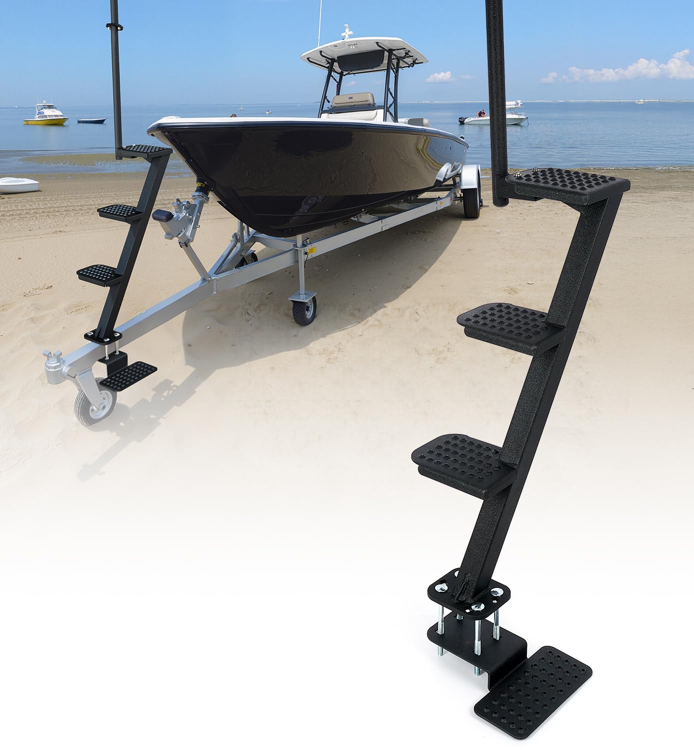 Aupar Boat Trailer Steps: four-step design with textured tread for secure footing.