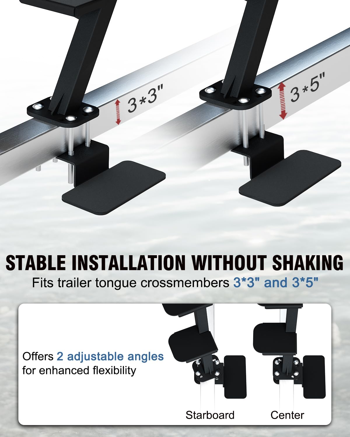 Aupar steps mounted on a boat trailer tongue for quick access