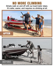 Aupar boat trailer steps with non-slip surface offer confident footing in rain.