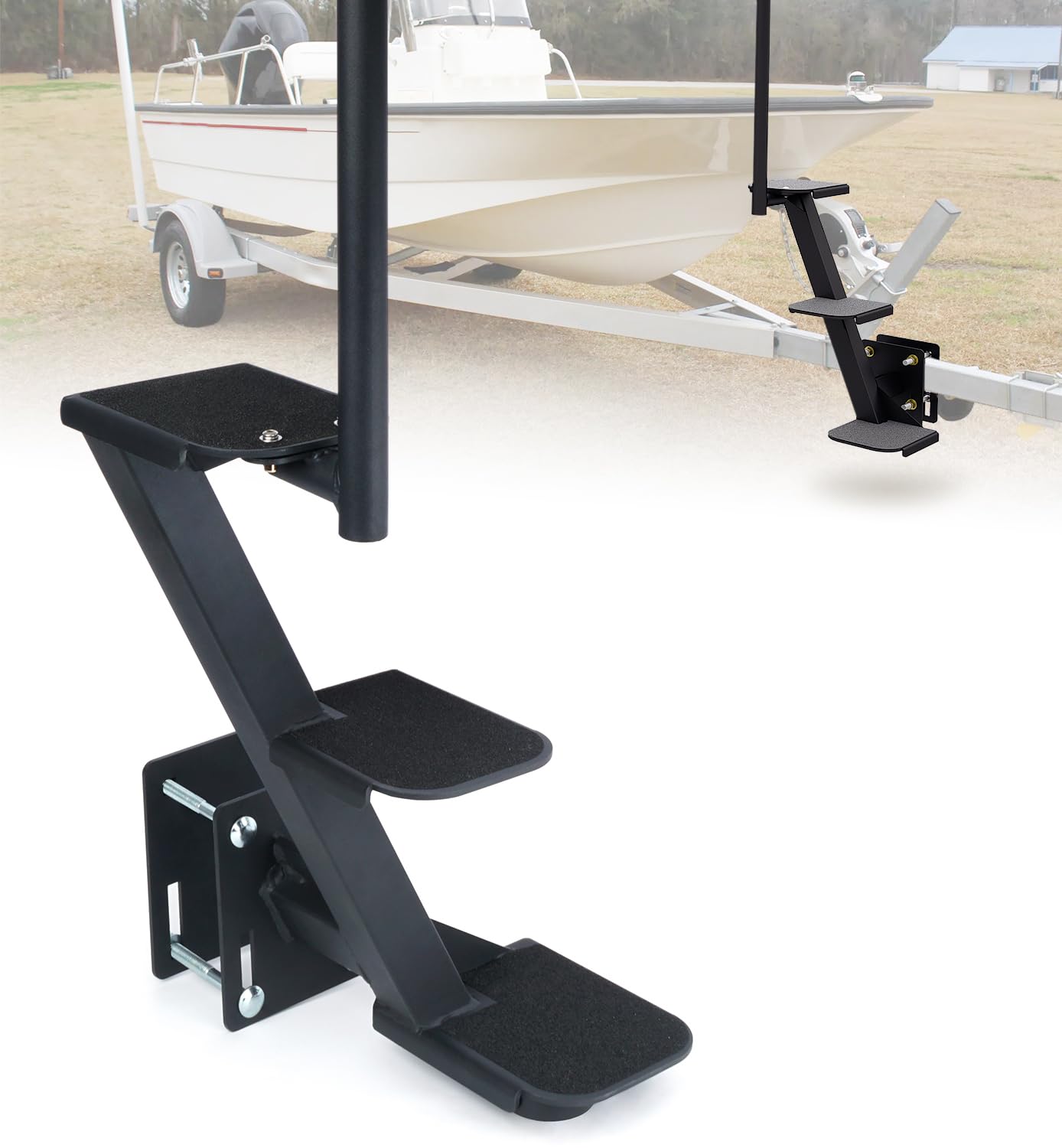 Aupar Boat Trailer Steps three-step design for secure boarding on rugged ramps