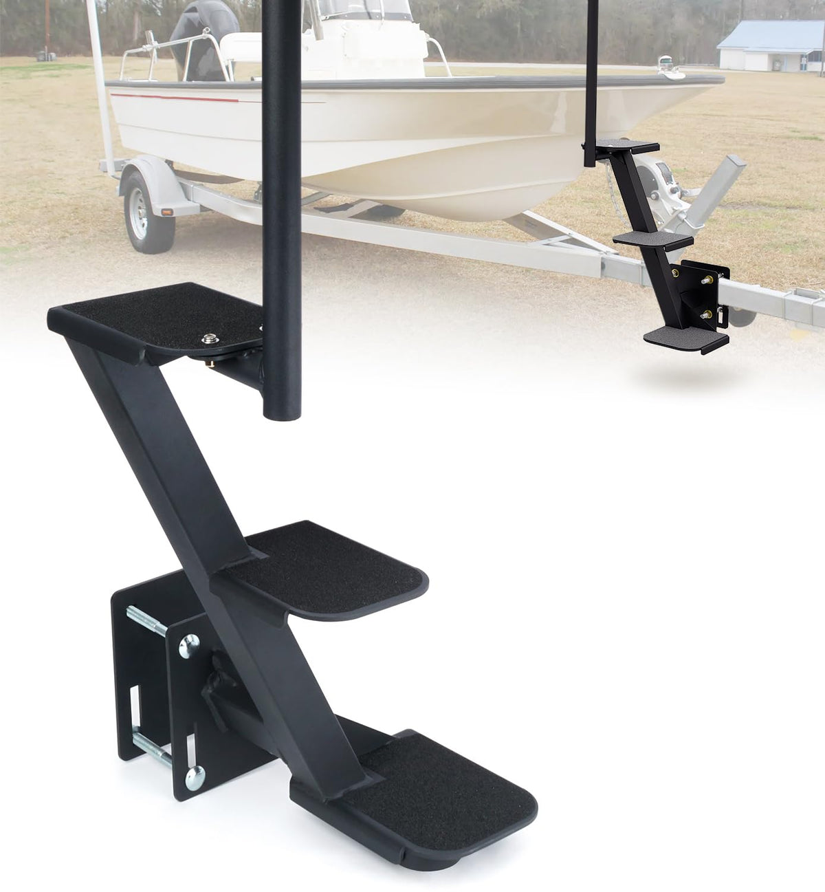 Aupar Boat Trailer Steps three-step design for secure boarding on rugged ramps
