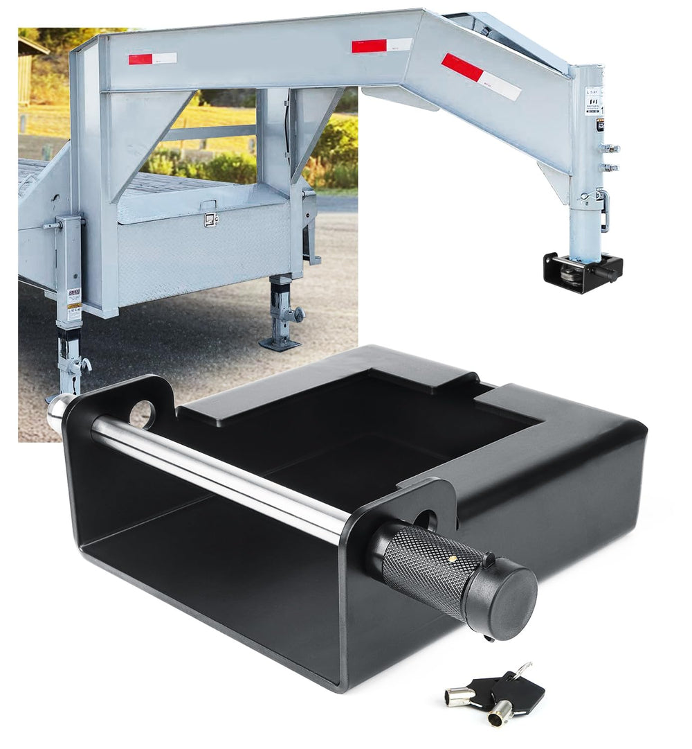 Aupar Gooseneck lock front view shows sturdy steel construction for trailer security