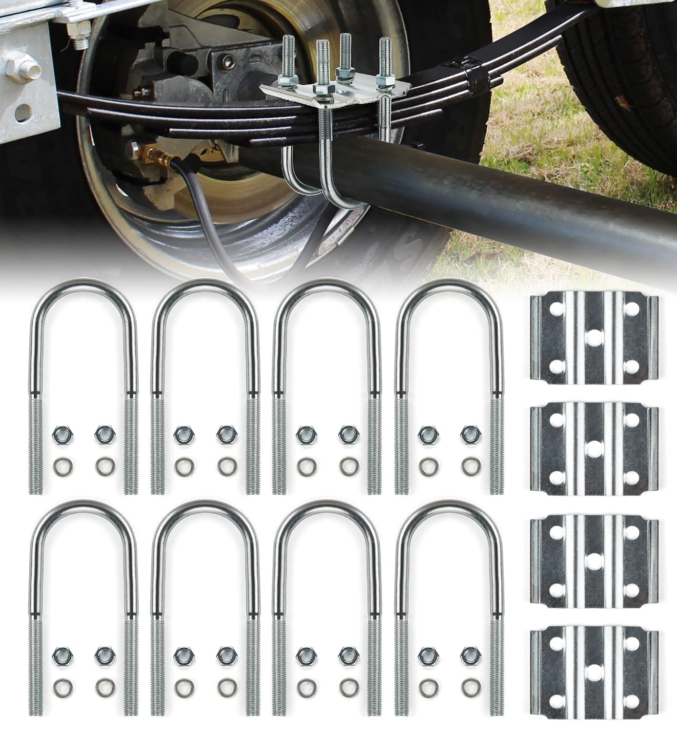 Aupar heavy-duty U-bolt kit with a 7-inch bolt for secure 3-inch axles.