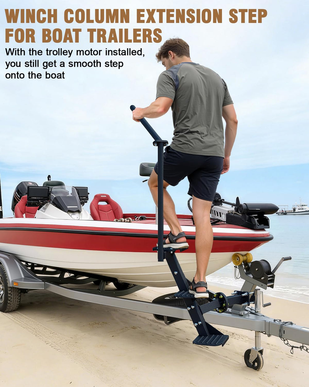 Aupar handrail bar adds secure support when stepping onto the trailer.