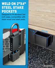 Aupar stake pocket installation process highlighting easy weld-on mounting