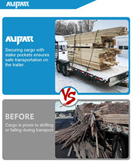 Aupar stake pocket securing cargo on trailer for stable transport