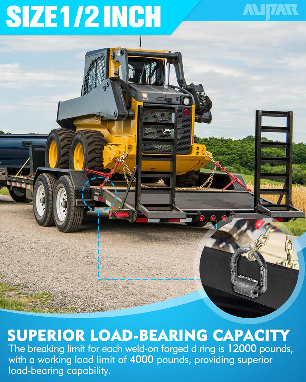 Aupar 12-pack D-ring offers reliable anchor points for trailers.