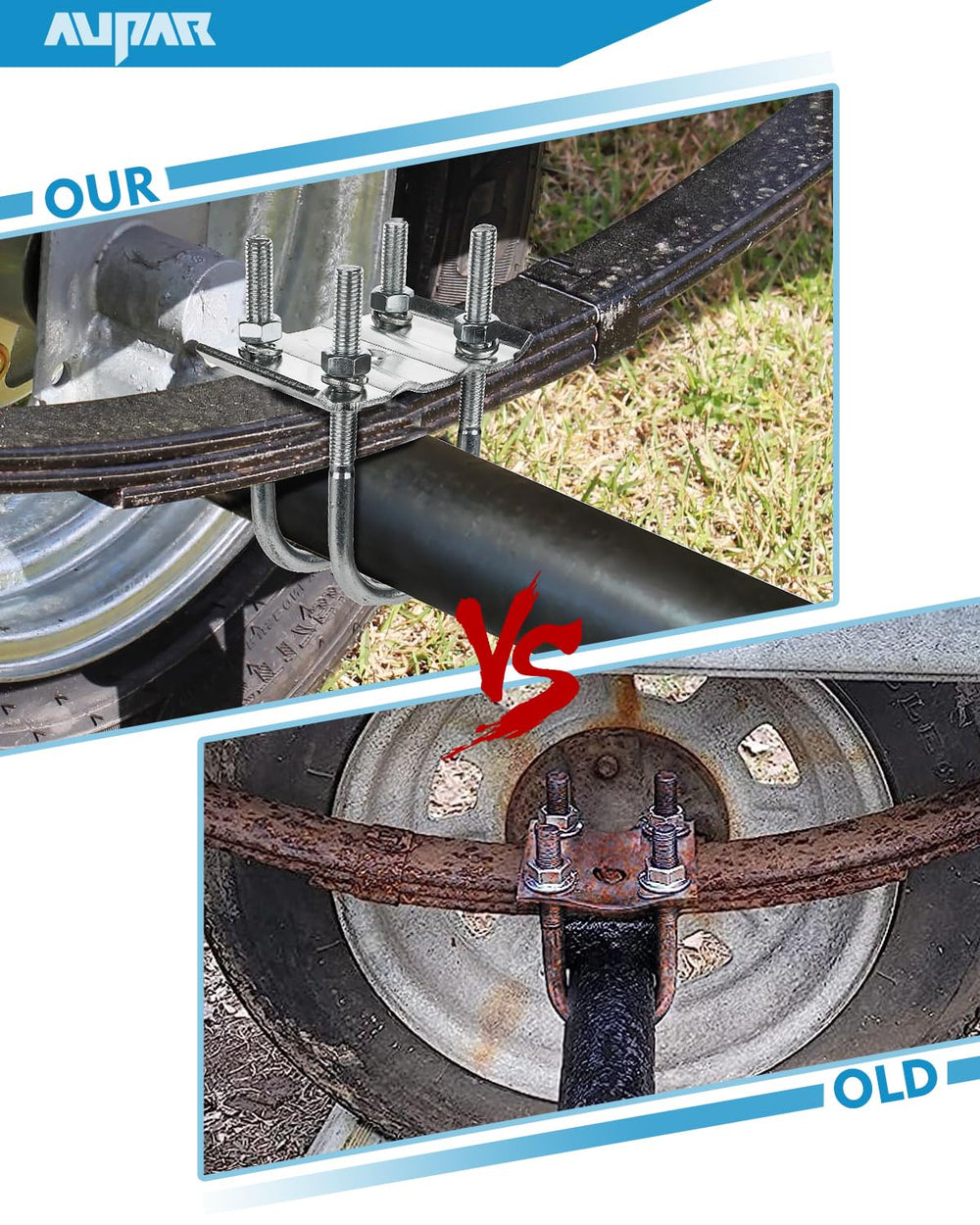 Aupar U-bolt kit compatible with Dexter and Lippert for reliable fittings.