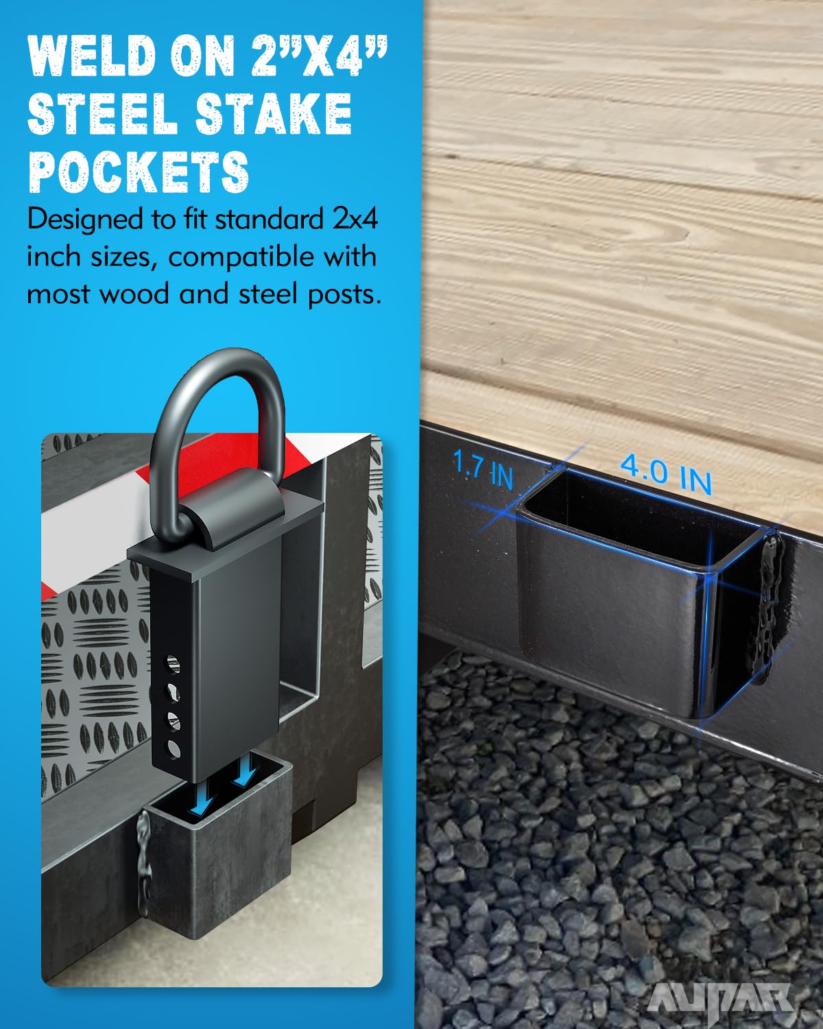 Aupar stake pocket on trailer side for secure cargo
