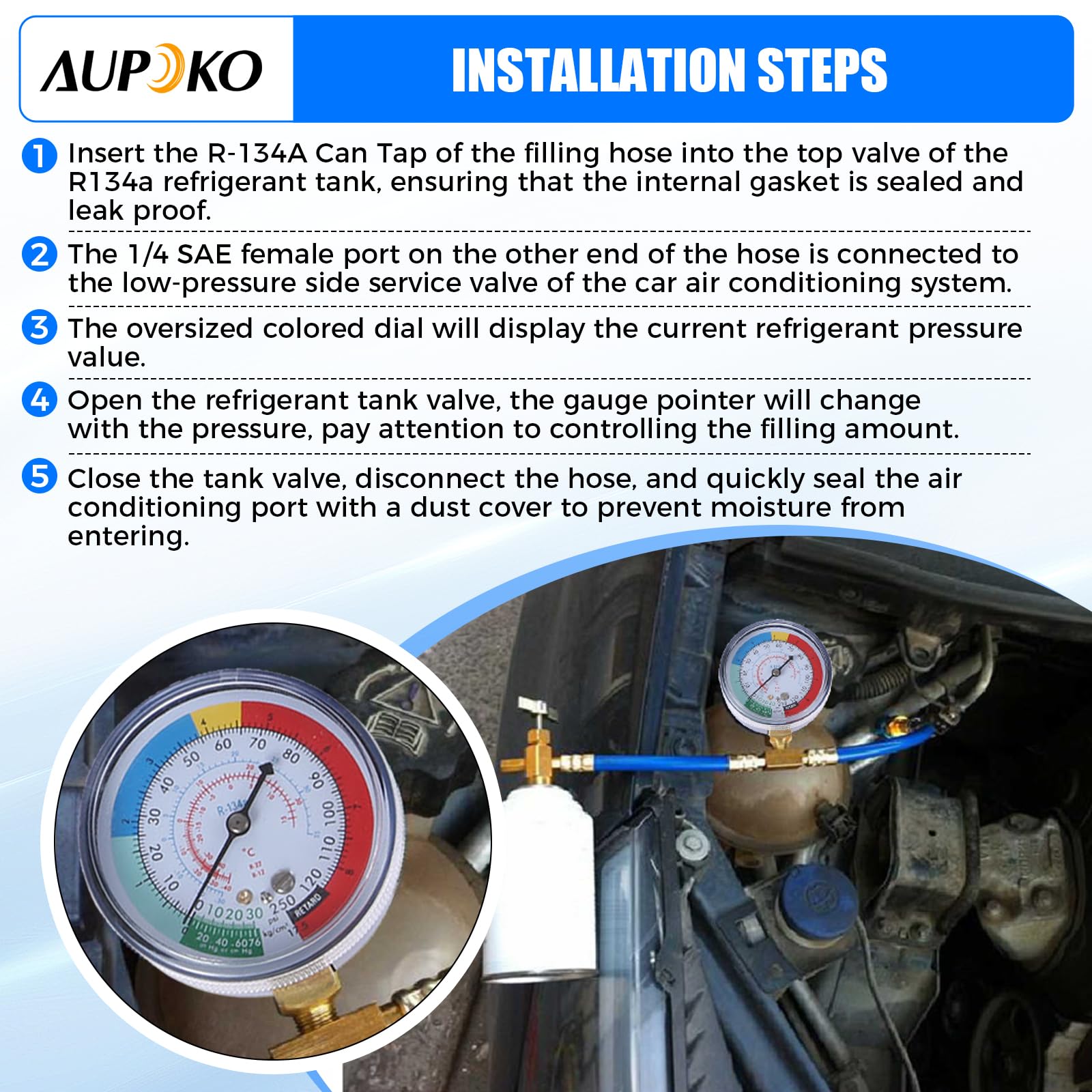 Aupoko 200 PSI low-pressure gauge for monitoring AC charges