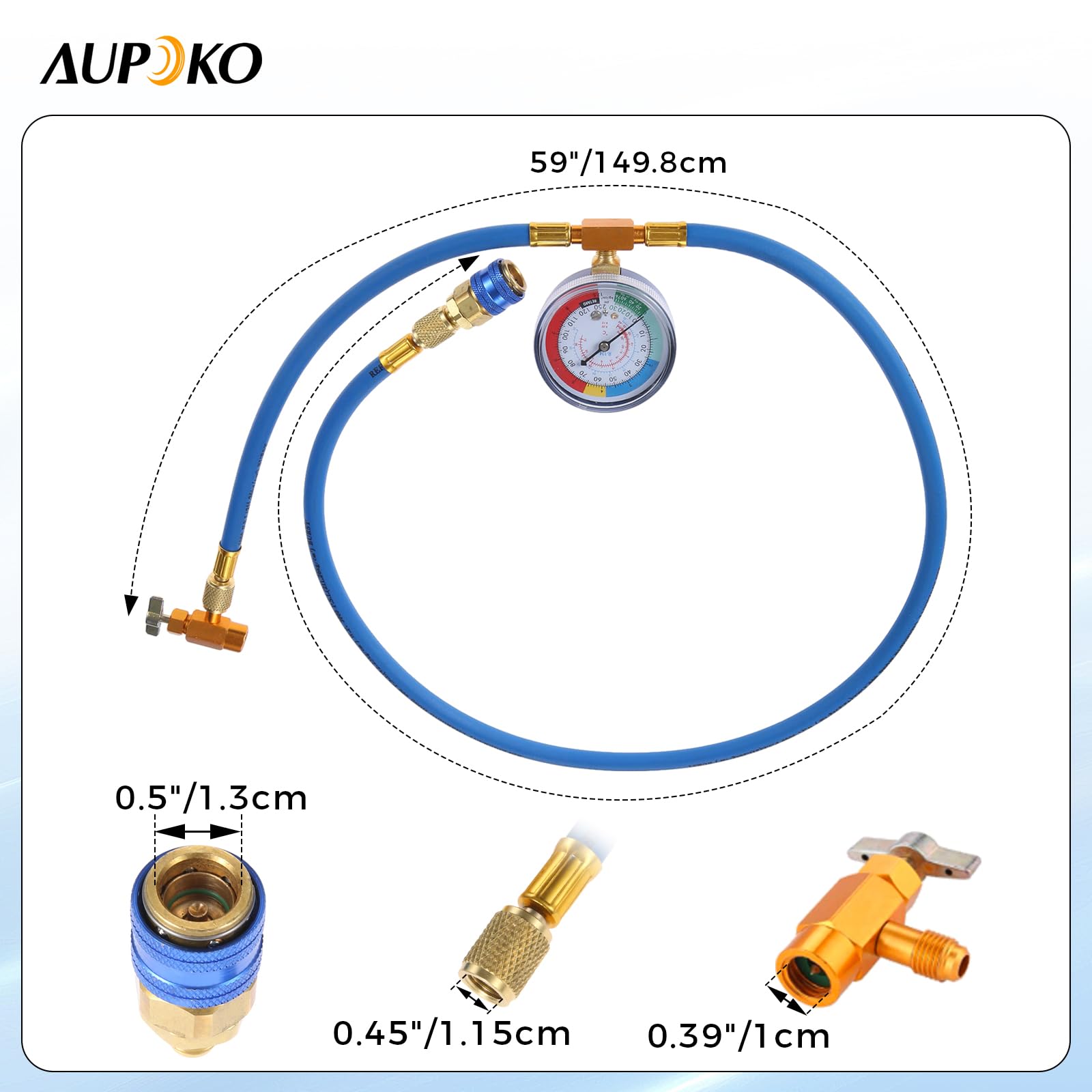 Aupoko 59 inch AC recharge hose ready for vehicle or home AC servicing
