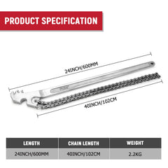 AUPREX 100cm chain provides wide reach for large fittings and pipes.