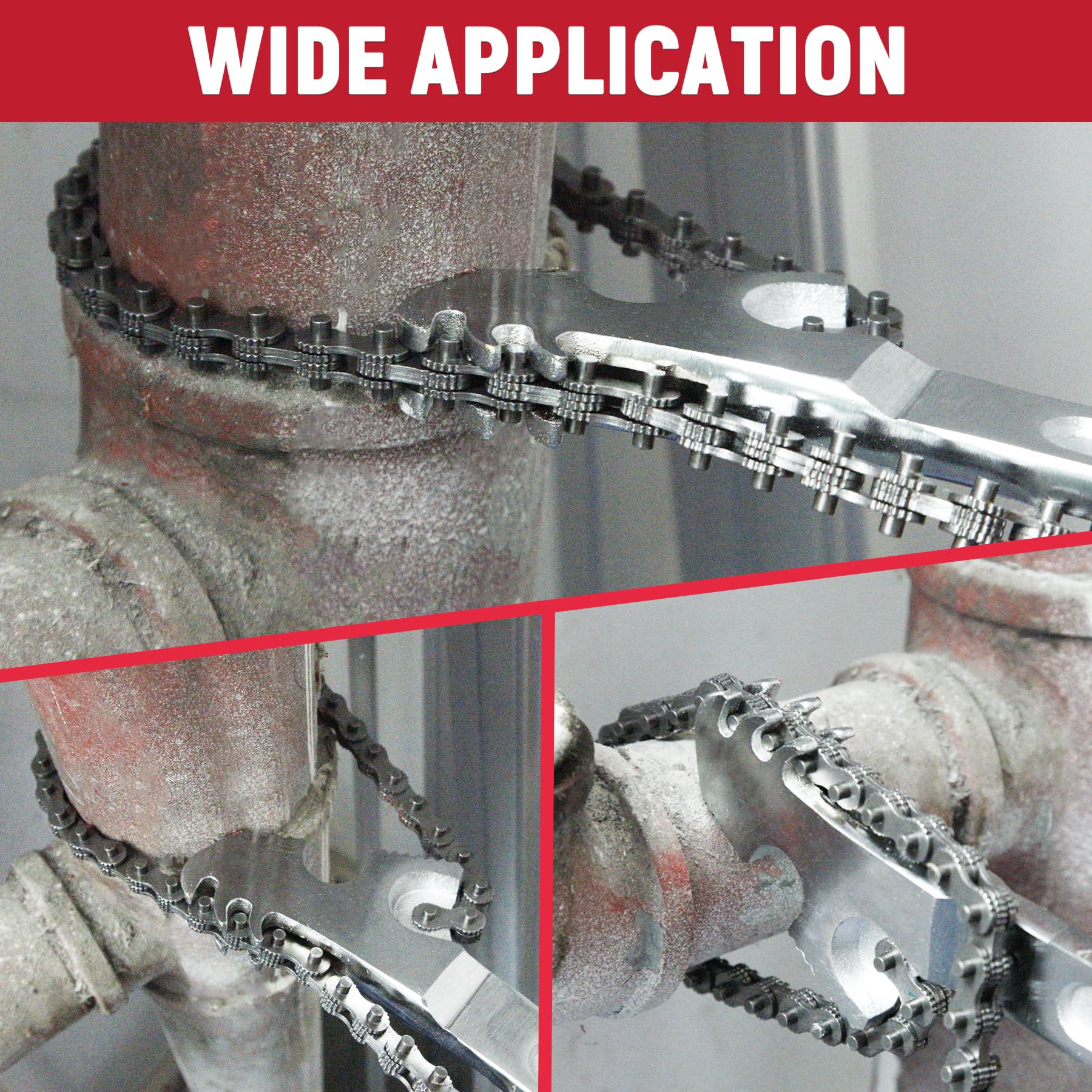 AUPREX triple grip head locks securely onto pipes for reliable operation.