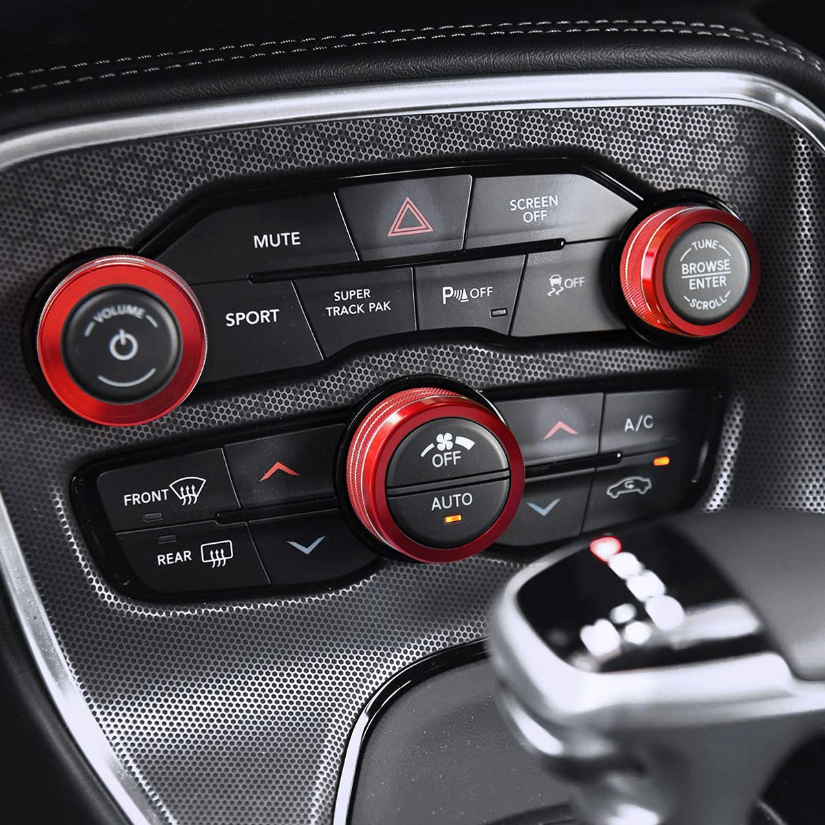 Auprite red aluminum knob ring provides durable, corrosion-resistant trim for car controls