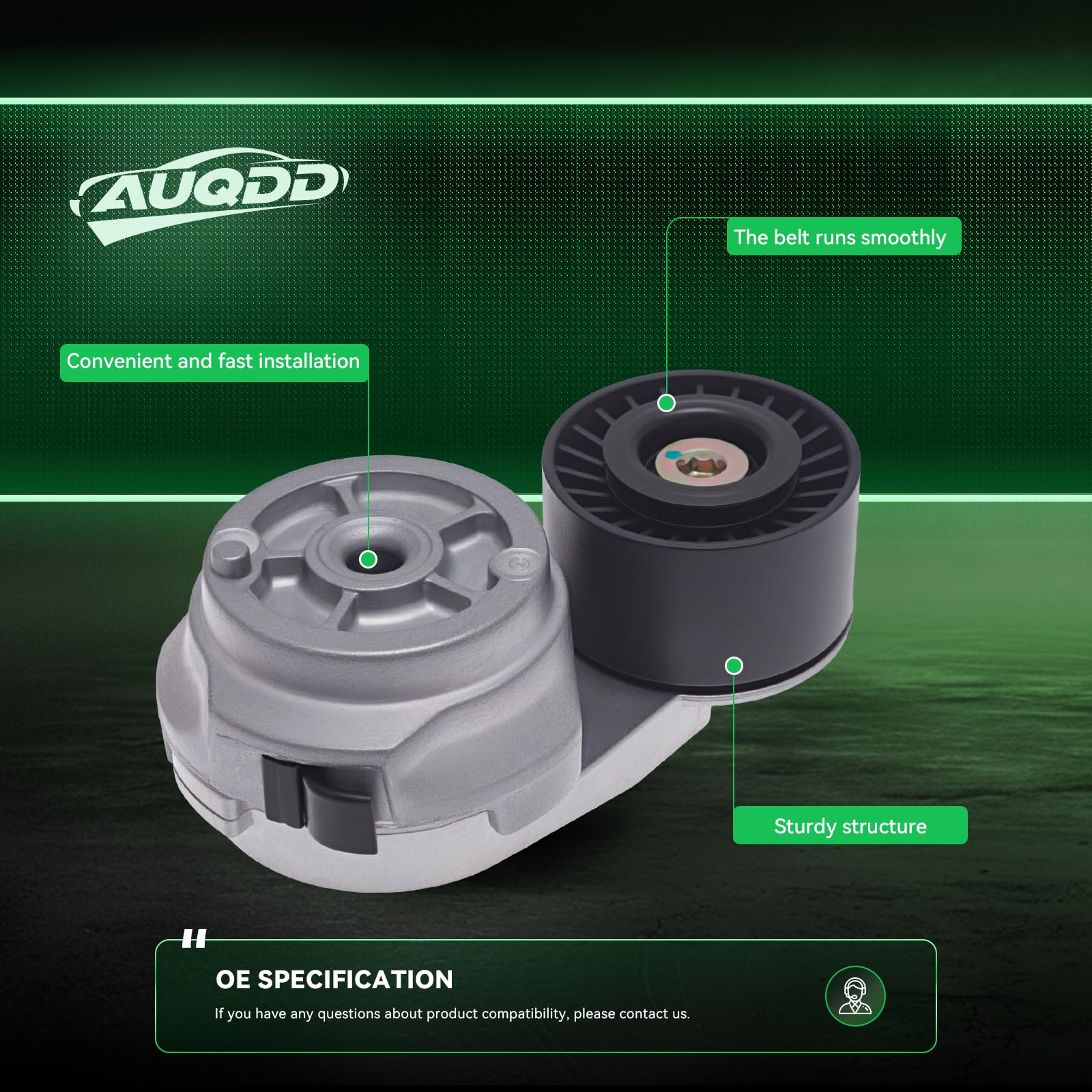 AUQDD tensioner pulley assembly promotes correct belt alignment and longevity.
