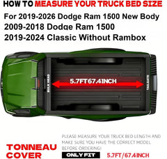 Aurorasters clamps enable quick, tool-free installation on the Ram 1500 5.7ft bed.